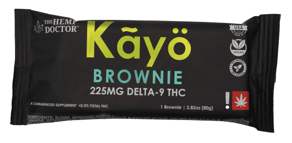 Kayo Brownie packaging with 225mg Delta-9 THC label.