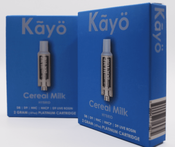 Kayo Cereal Milk vape cartridge packaging in blue.
