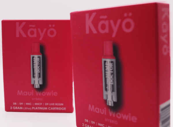 Kayo Maui Wowie vape cartridge packaging in red box.