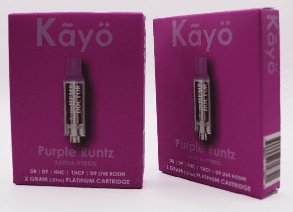 Kayo Purple Runtz vape cartridge packaging in purple box.